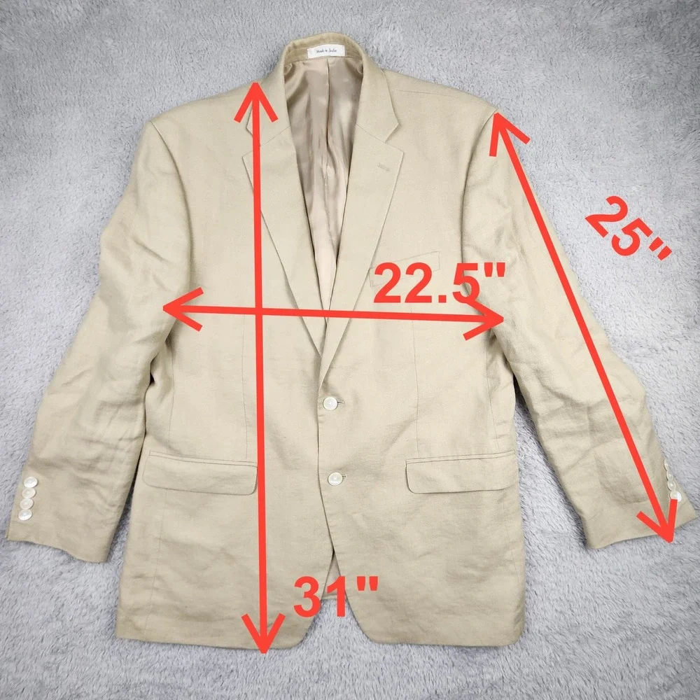 Lauren Ralph Lauren Blazer Sport Coat Jacket Mens 44R Beige Linen Two Button